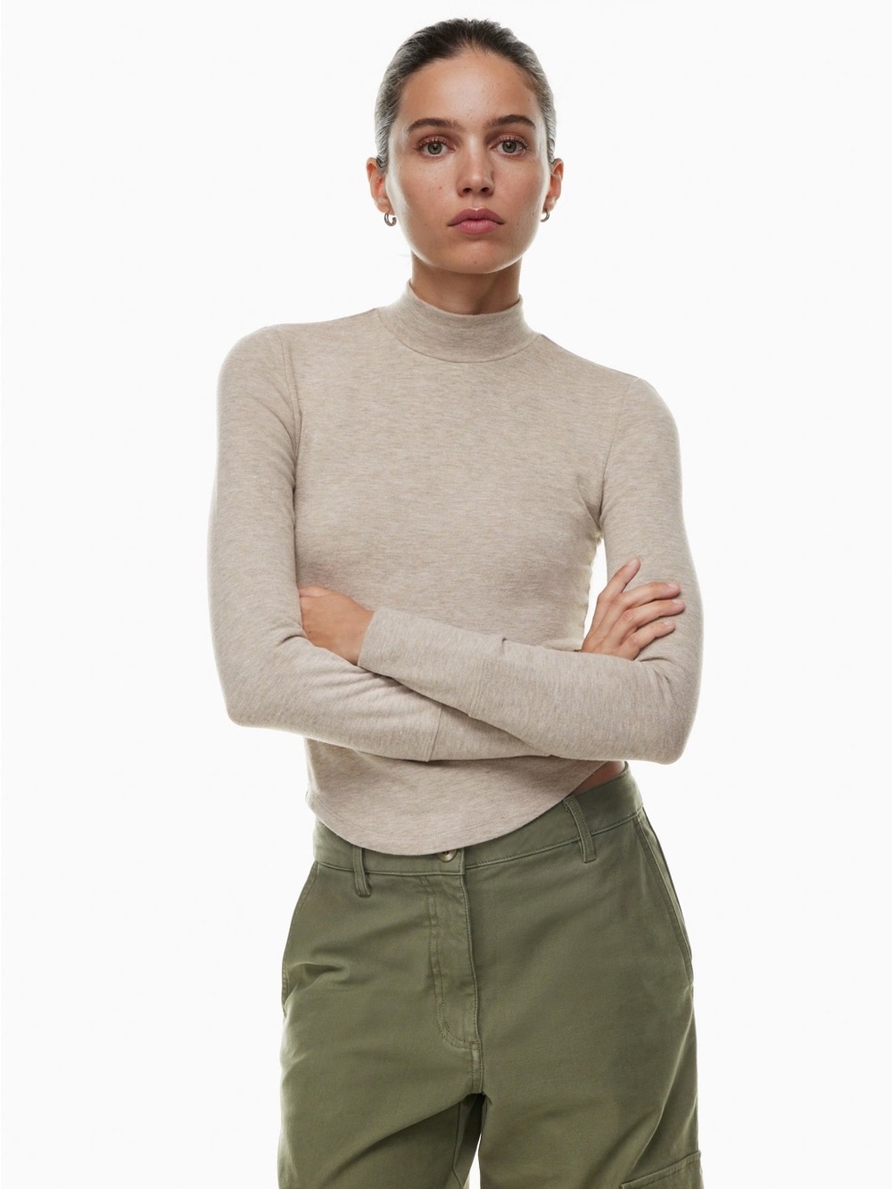 Wilfred Free Aritzia Sparrow Mock Neck Soft Brushed Jersey long sleeve sz Small